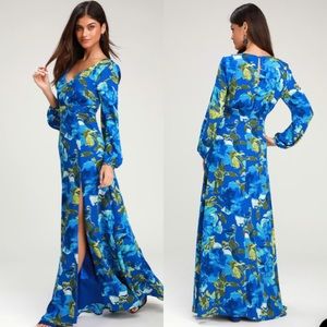 Carolita Royal Blue Floral Long Sleeve Maxi Dress